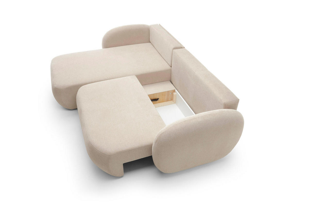 ECKSOFA OLIO L-Form Schlaffunktion mit Bettkasten, lose Rückenkissen, freistehend, LINKS 174x248 cm Beige - Beige, Holz/Textil (174/248cm) - DomoHome