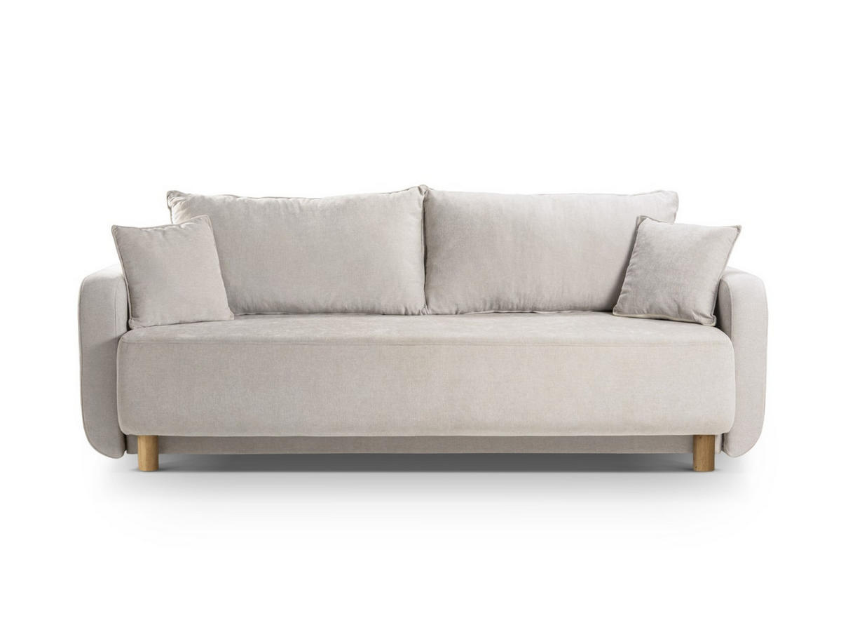 SOFA ausklappbar mit Bettkasten Elen aus strukturiertem Stoff beige 3 Sitzplätze - Beige, Textil (231/86/106cm) - Micadoni