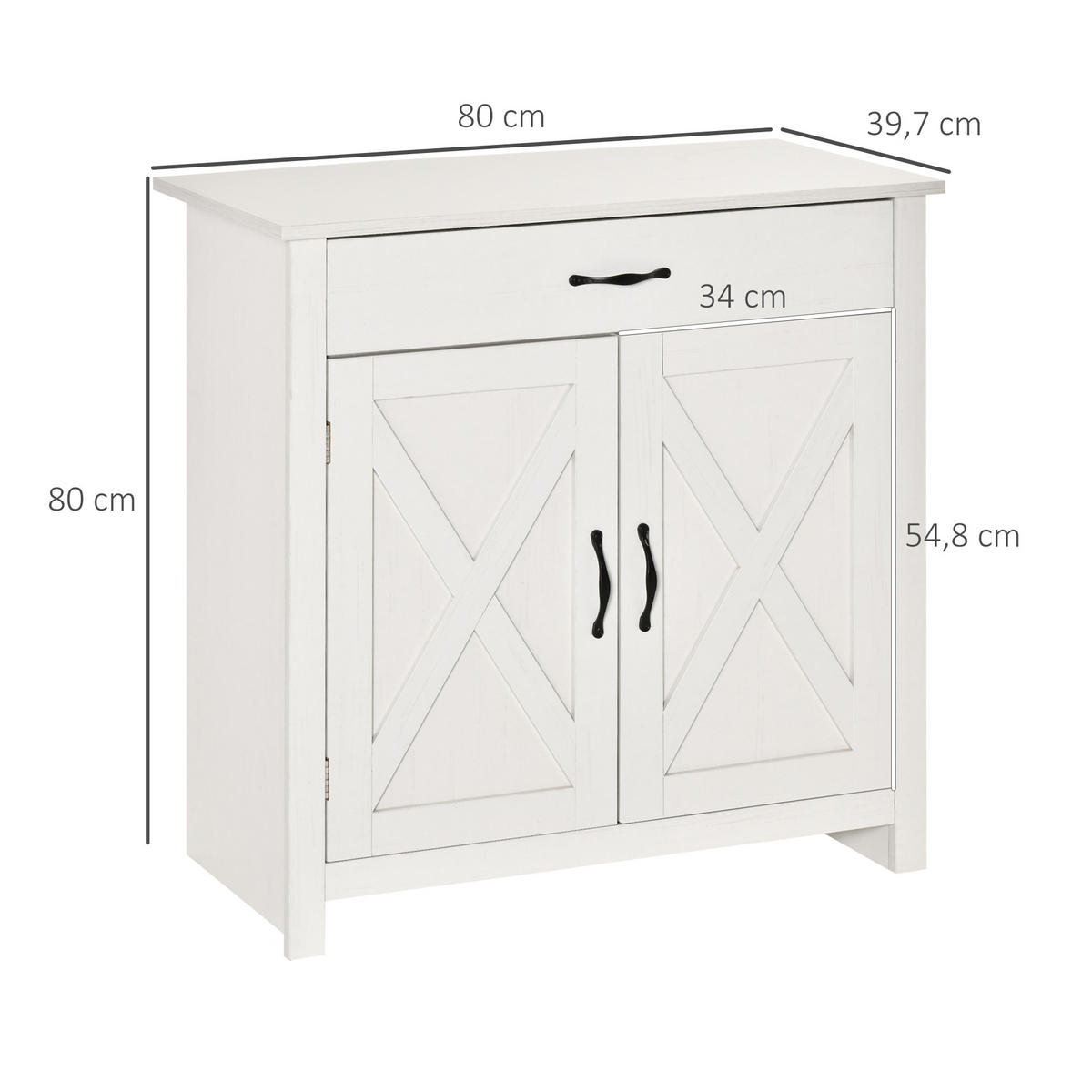 SIDEBOARD Weiß, 2 Türen, 1 Schublade, 80/39,7/80 cm - Weiß, Holz (80/80/39.7cm) - PANGIVO