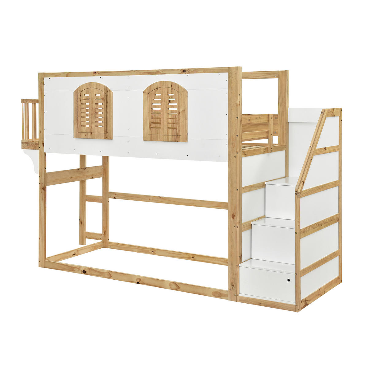 HOCHBETT 90x200 cm in Natur/Weiß mit Treppenschrank und Spielfläche - Weiß, Holz (90/200cm) - IVMEU