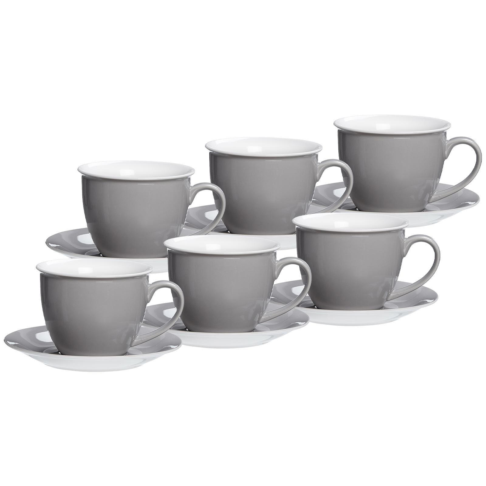 MILCHKAFFEE TASSEN MIT UNTERTASSEN Doppio Grau 350 ml 6er Set - Grau, Keramik (17/11/17cm) - Ritzenhoff Breker