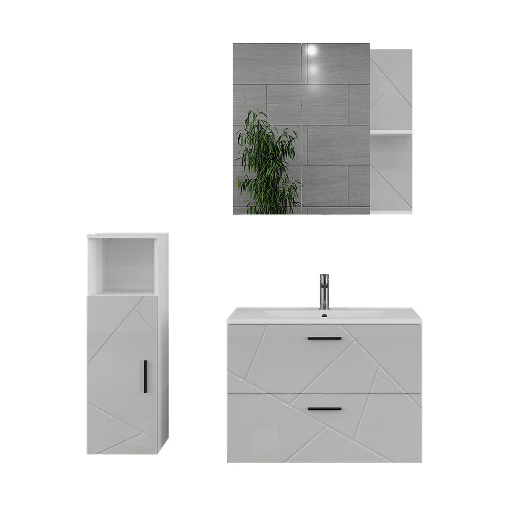 BADRUMSMÖBELSET Irma, Vit/Vit högblank, 4 delar Vit, Vit högglans 57/80/44.6 cm