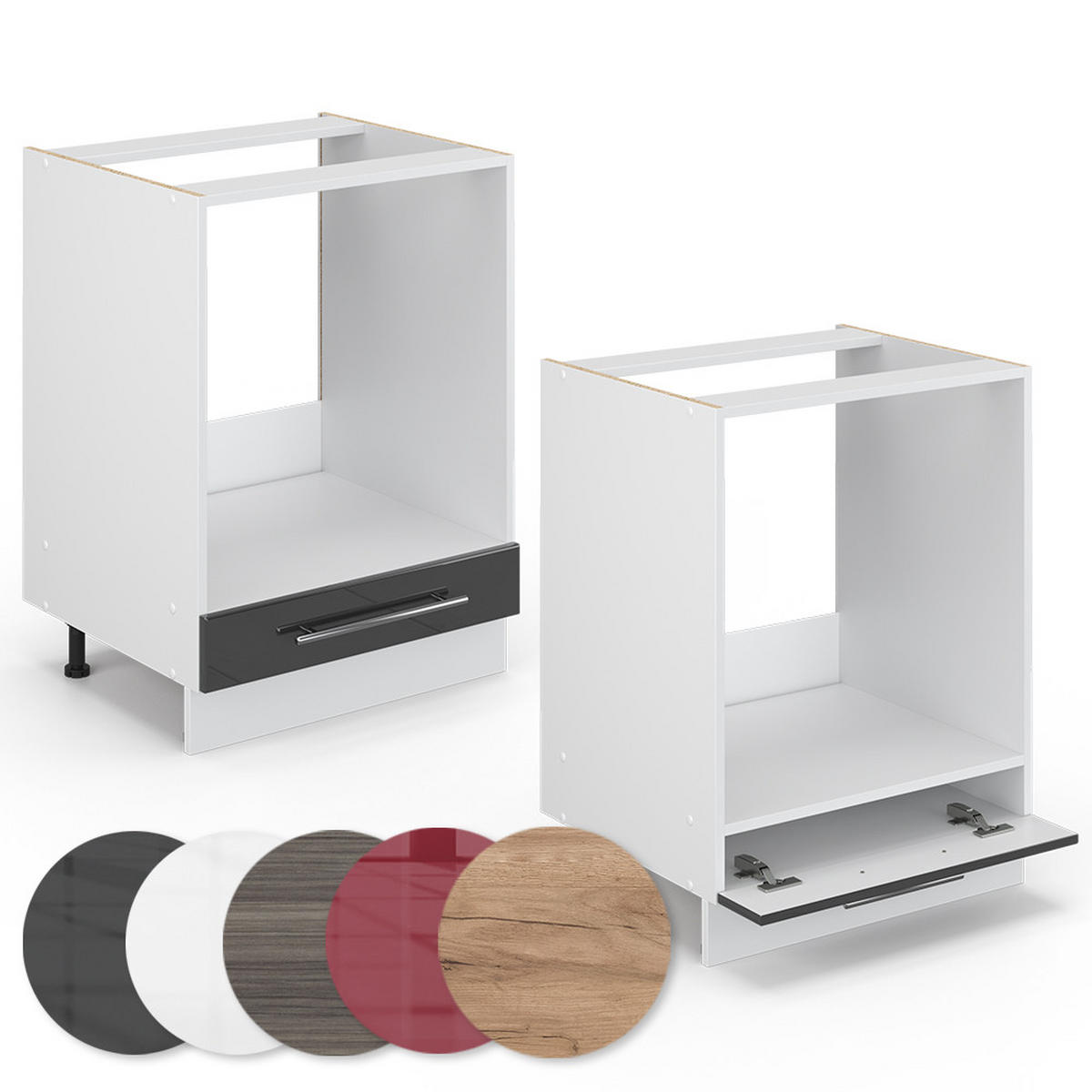 HERDUMBAUSCHRANK Fame-Line Anthrazit Hochglanz 60 cm ohne AP - Schwarz Hochglanz/Weiß, Holzwerkstoff (60/82/51.6cm) - Vicco