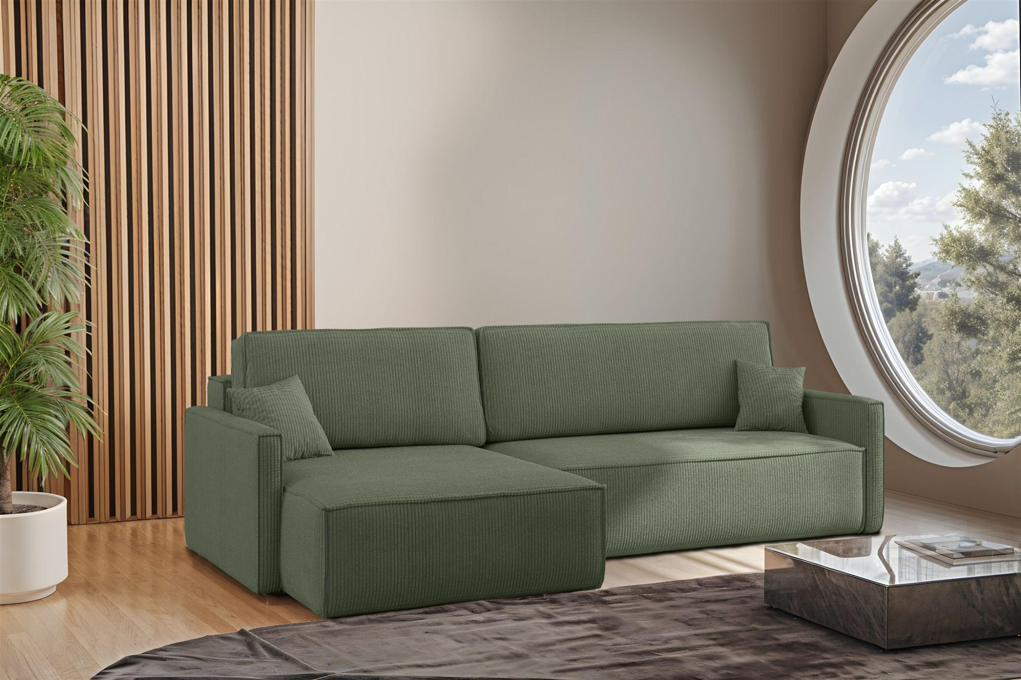 ECKSOFA Louis Scala - Grün, Holzwerkstoff/Textil (250/142cm) - Fun Möbel
