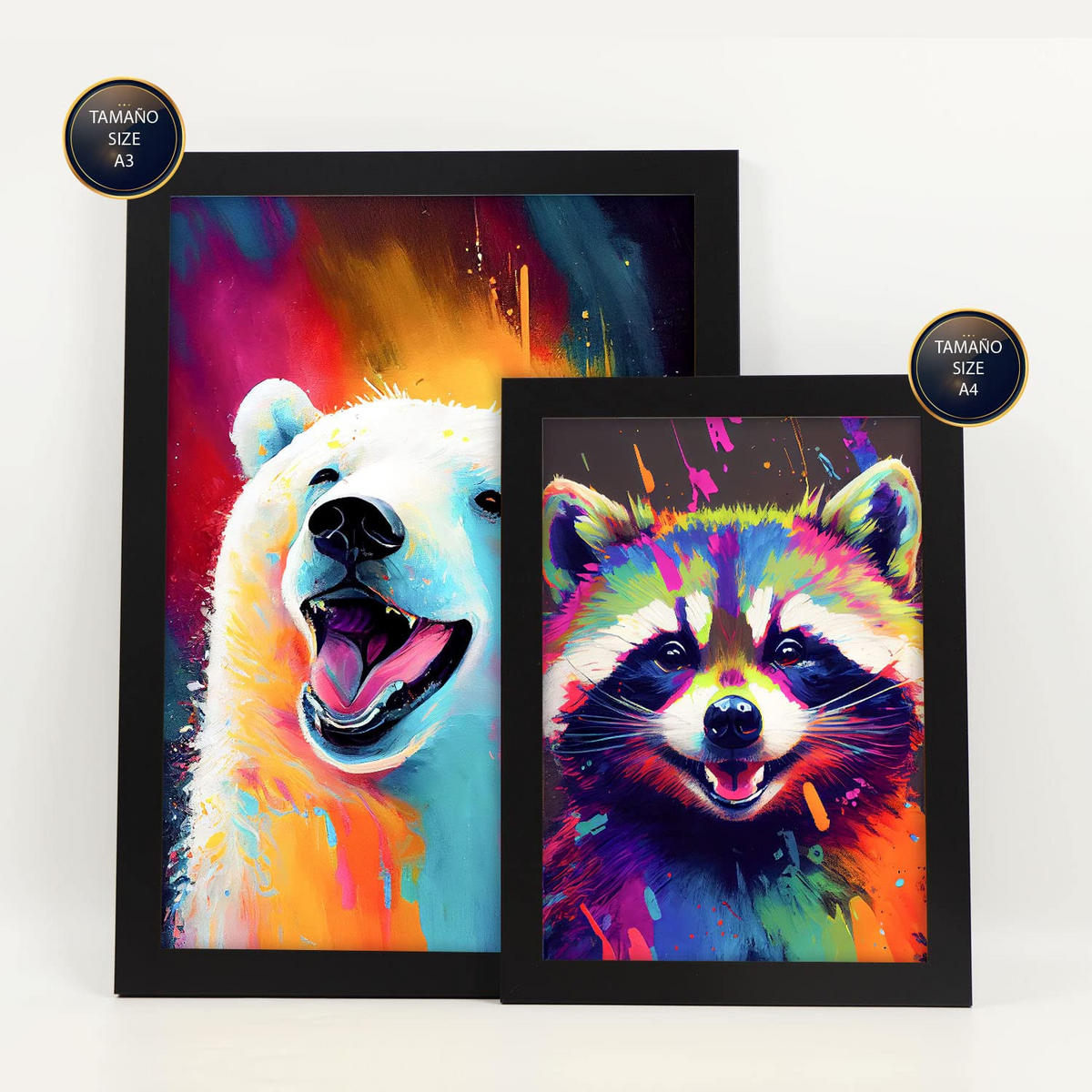 POSTER Set Mit 6 Katzen Und Bären Im Hochformat Lebhafte Aquarell Stil Illustrationen Von Lächelnde Tiere Innenarchitektur A3 & A4 Schwarzer Rahmen - Schwarz, Papier (29/3cm) - Nacnic