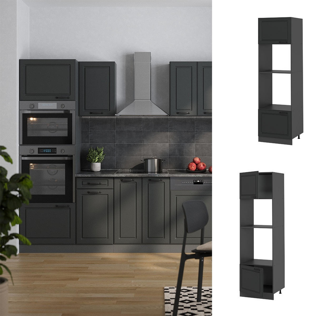MIKROVÅGSSKÅP R-Line Antracit hus på landet 60 cm - Antracit, Träbaserade material (60/206.8/57.2cm) - Vicco