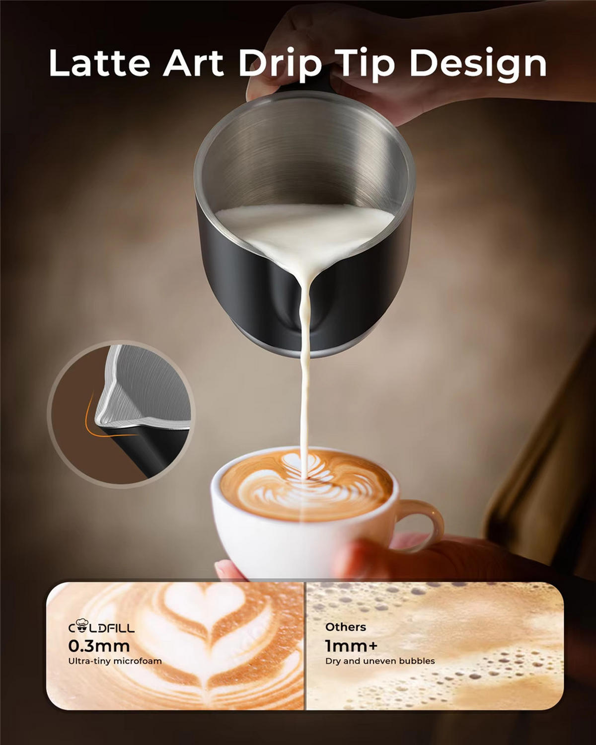 MILCHSCHÄUMER Elektrisch 6IN1 Automatisch Heiß Kalt Latte Cappuccino - Schwarz, Metall - Bextcok