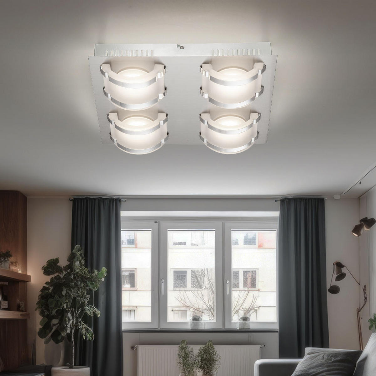 LED DECKENLEUCHTE Nelda Silber Nickel matt Chrom - Silberfarben, Glas (33.5/28.5/7.5cm) - Globo Lighting