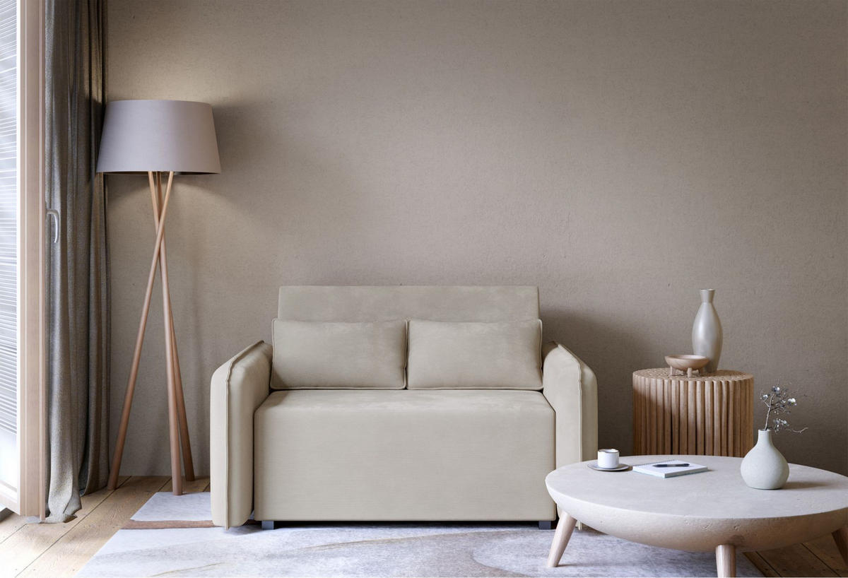 2-SITZER SCHLAFSOFA Duelia Beige, hydrophobe Chenille - Beige/Schwarz, Textil/Metall (144/85/124cm) - Selsey