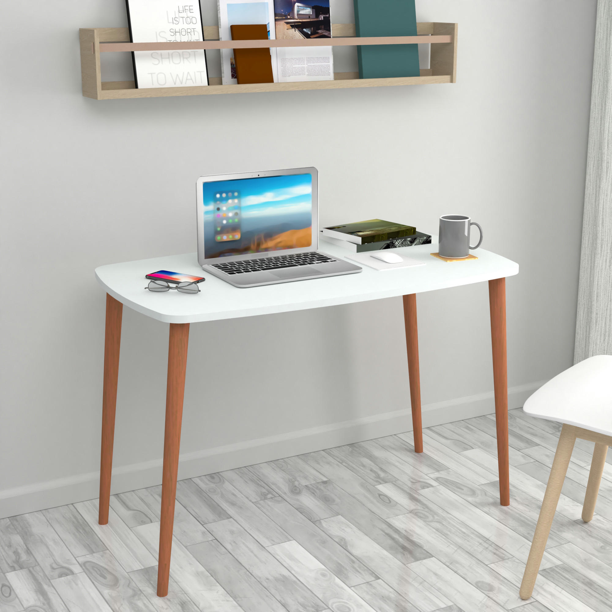 SCHREIBTISCH Kongsberg - Naturfarben/Weiß, Holz/Holzwerkstoff (60/105/70cm) - [en.casa]