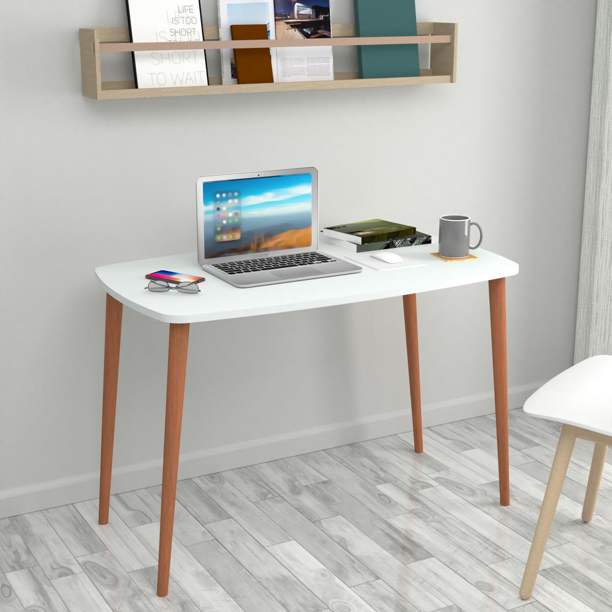 SCHREIBTISCH Kongsberg - Naturfarben/Weiß, Holz/Holzwerkstoff (60/105/70cm) - [en.casa]