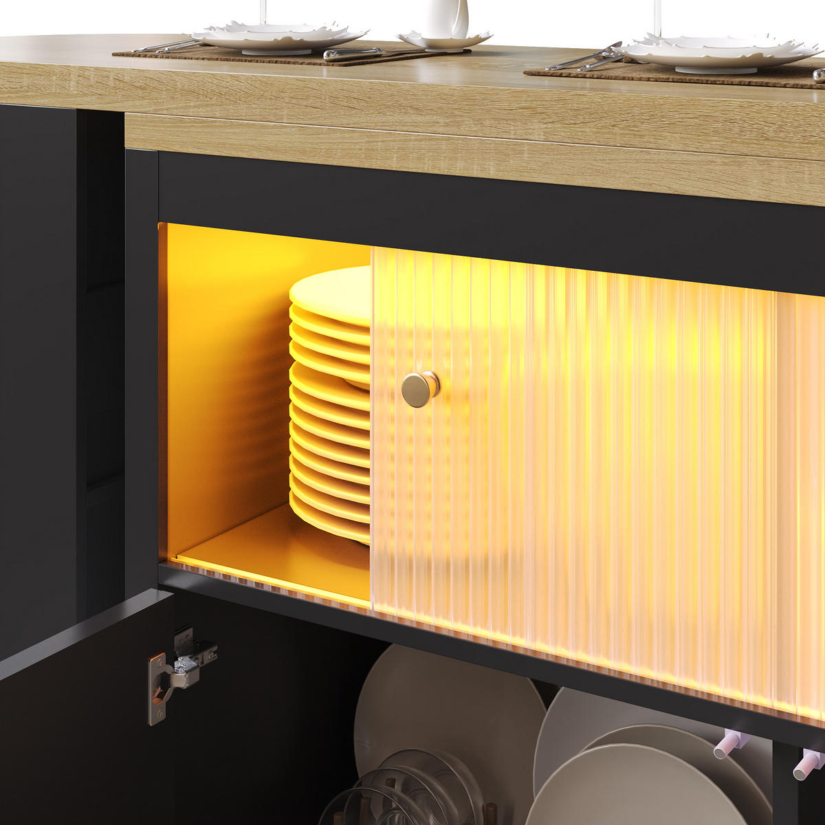 BARTISCH Ausziehbar 135-205cm LED Stauraum Schwarz - Schwarz, Glas (39/135/100cm) - FLIEKS