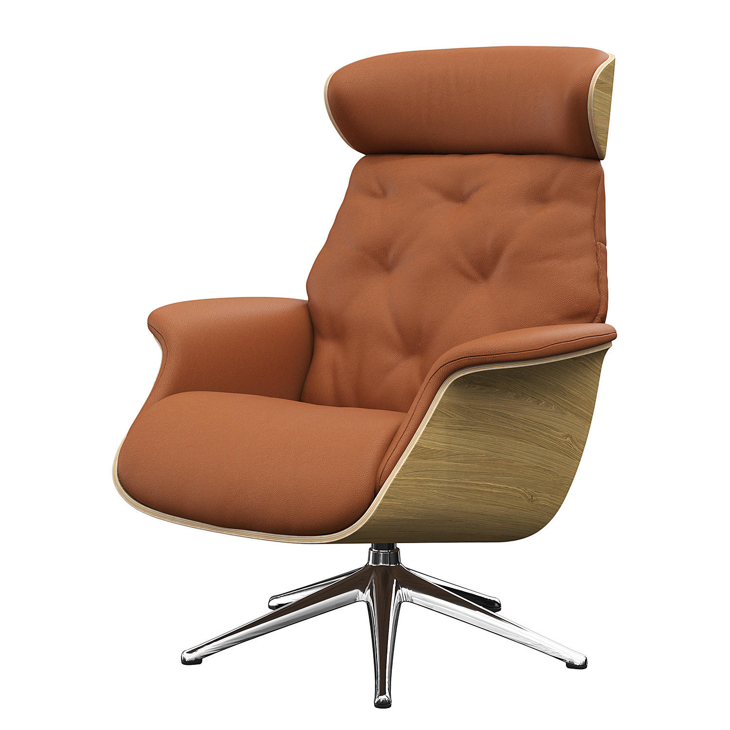 RELAXSESSEL - Echtleder - Kastanienfarben/Chromfarben, Leder/Metall (83/110/83cm) - home24