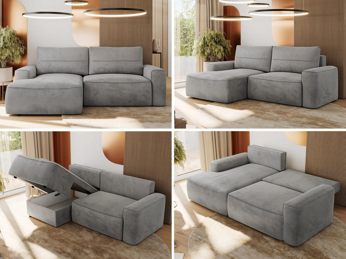 ECKSOFA BELLUNO L Hellgrau Velvet - Links - Hellgrau/Schwarz, Textil (144/233cm) - MKS