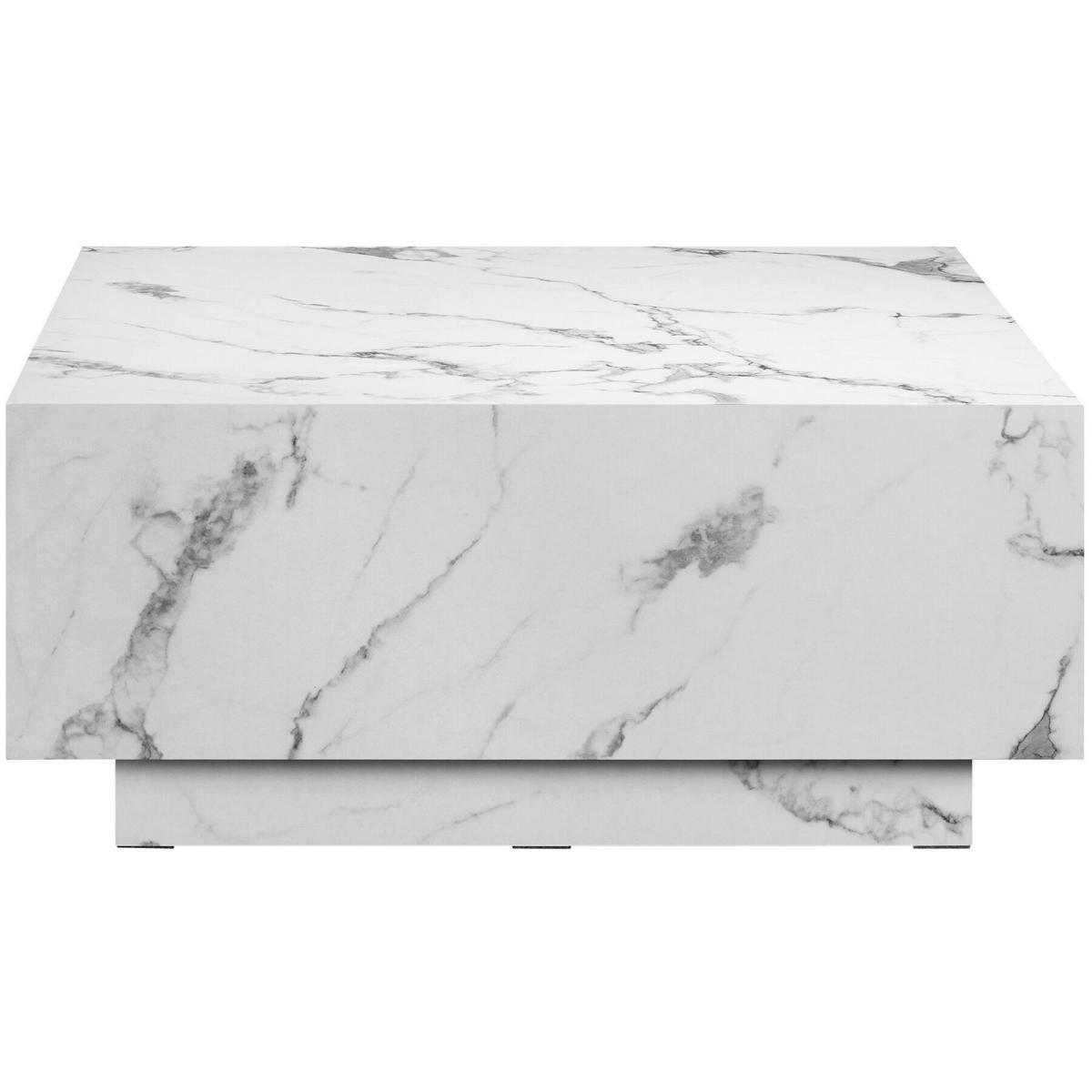 COUCHTISCH Lasley, inkl. Bodenschoner, Belastbarkeit 45 kg, Marmor Optik weiß - Weiß, Holz (80/80/35cm) - tectake