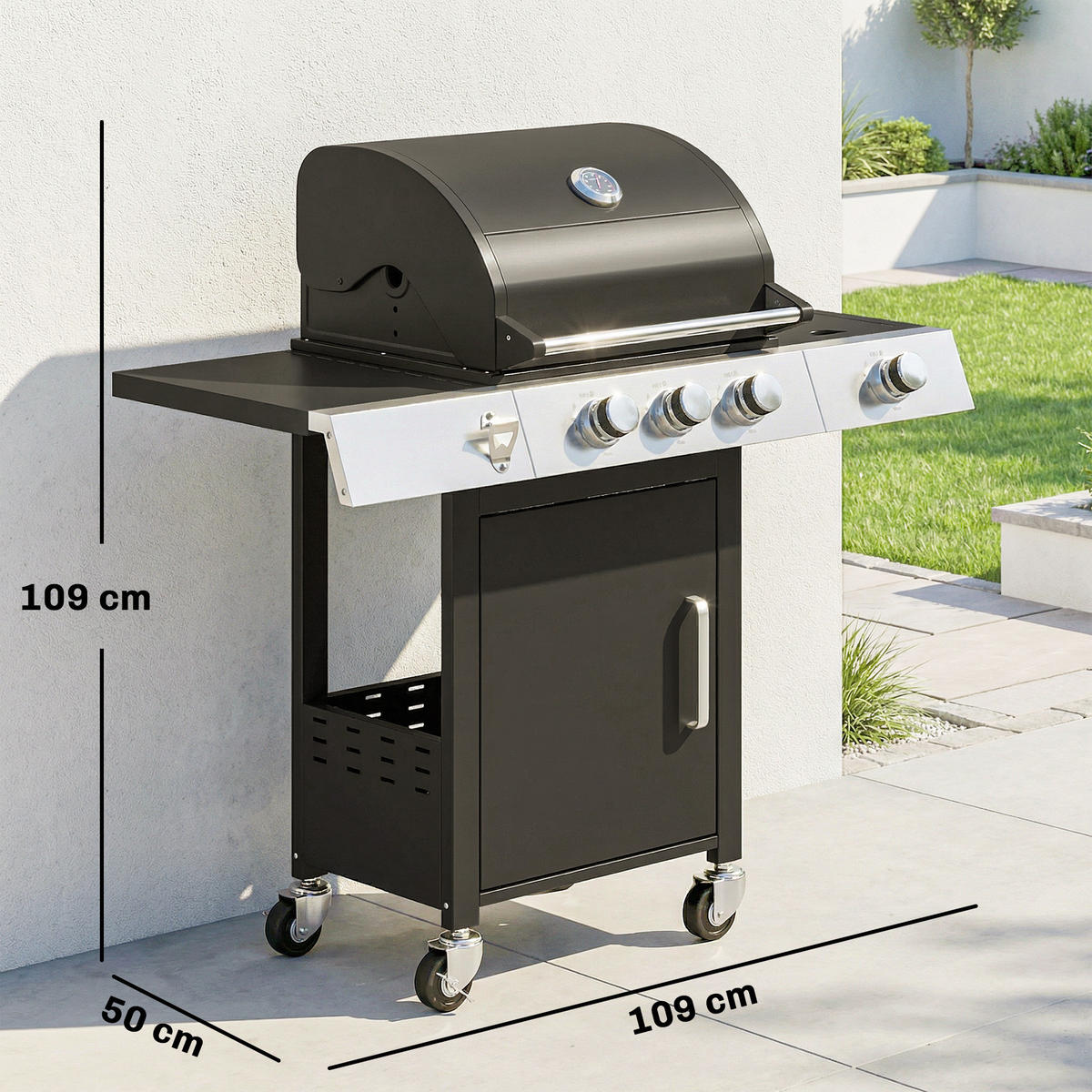 GASGRILL Edelstahl Metall Schwarz - Schwarz, Metall (50/109/109cm) - Outsunny