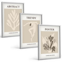 BILDER SET 3er Set - 40x60 cm Silberner Rahmen - Blumenmuster beige braun - Silberfarben, Kunststoff (40/60cm) - TULUP