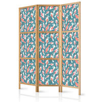 PARAVENT Japanischer 3-tlg 135x172 cm Bunte Fische - Blau, Holz/Textil (135/172/3cm) - Muralo