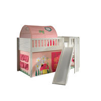 HOCHBETT mit Rutsche Karyl Massivholz Weiß Textilset Spring 2 - Hellrosa/Weiß, Holz (90/200cm) - 58aufmkessel