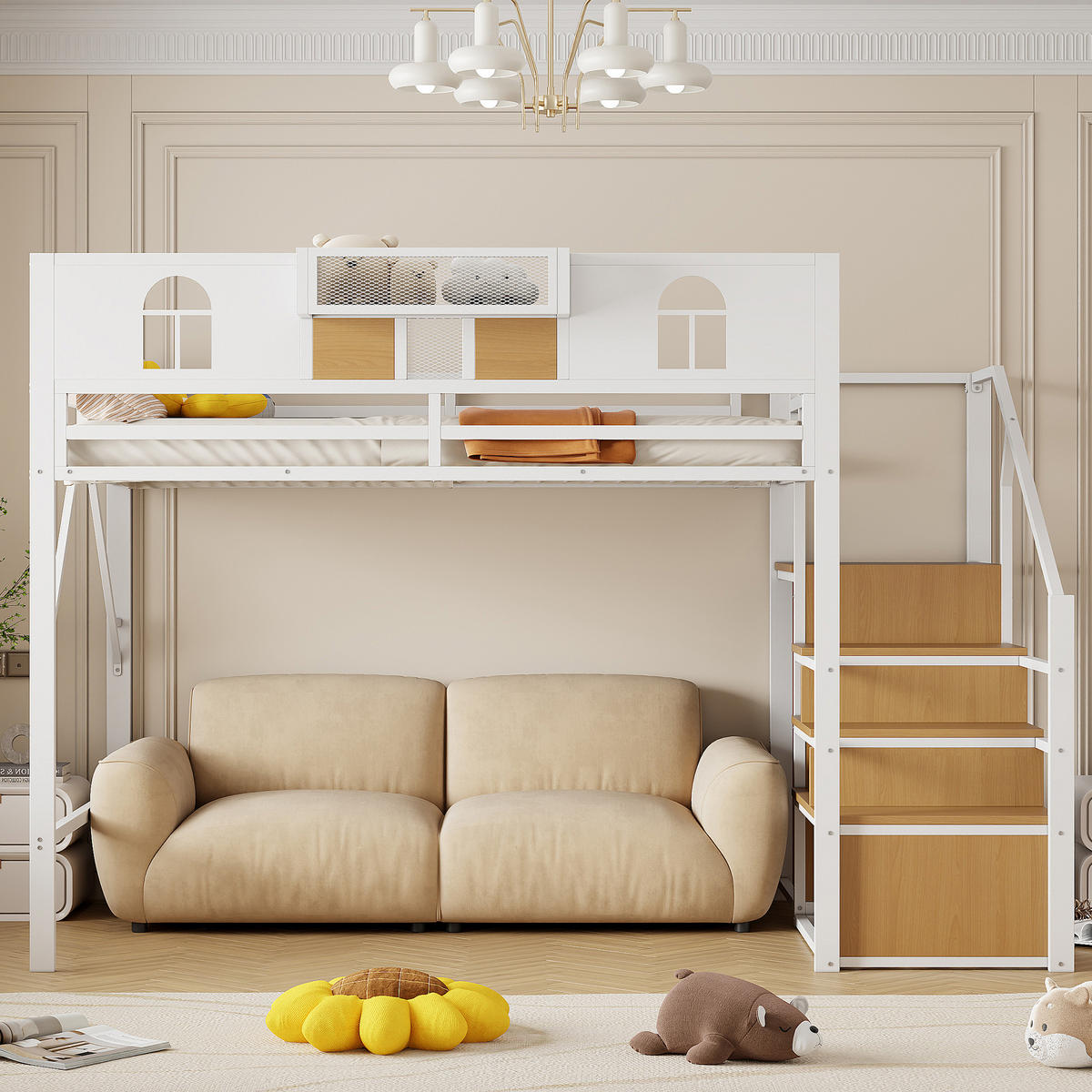 HOCHBETT 140/200 cm mit Stauraumleiter in Weiß - Weiß, Metall (140/200cm) - OKWISH