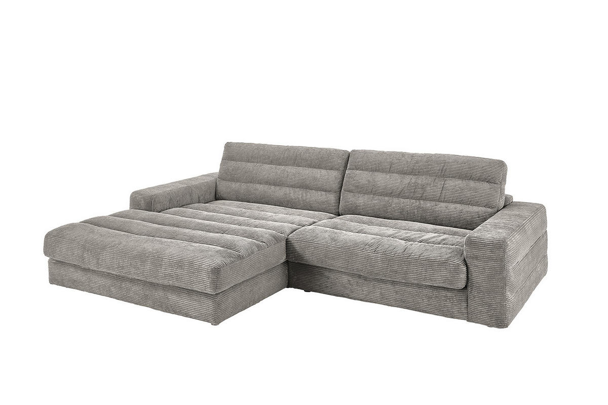 ECKSOFA LANA SOFA Steingrau Cord - Greige/Schwarz, Textil (296/205cm) - KAWOLA