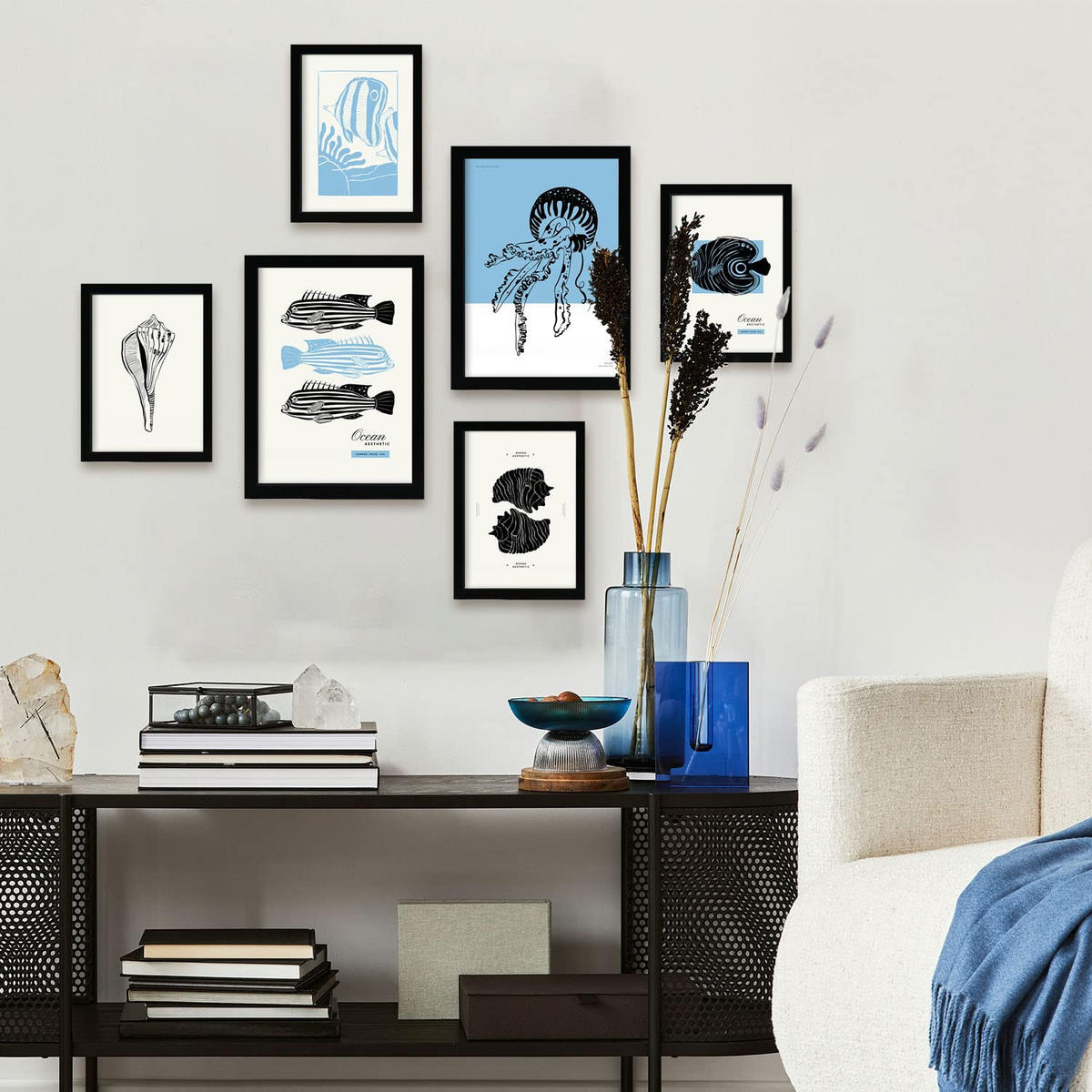 POSTER Set Mit 6 In Schwarzer Tinte Meerestiere A3 & A4 Rahmenlos - Klar, Papier (29/3cm) - Nacnic