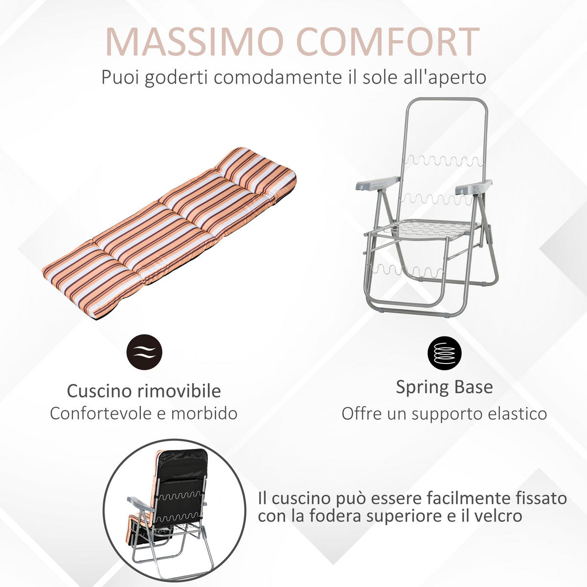 SONNENLIEGE 2er-Set, 5-fach verstellbar, 60 x 75 x 102 cm, Grau-Orange - Pink, Metall (75/102/60cm) - Vallsero