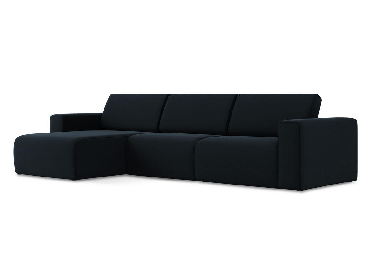 ECKSOFA Links Samt Stoff Blau - Blau/Schwarz, Kunststoff/Textil (167/314cm) - Makamii