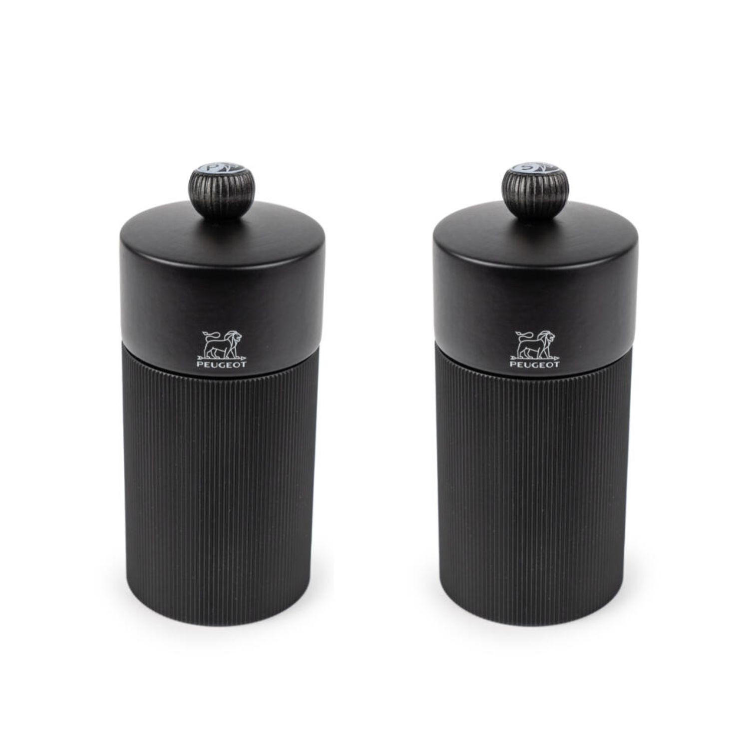 MÜHLENSET Line 12cm Pfeffer- & Salzmühle Aluminium Mattschwarz Stahlmahlwerk - Schwarz, Metall (5.5/12/5.5cm) - PEUGEOT