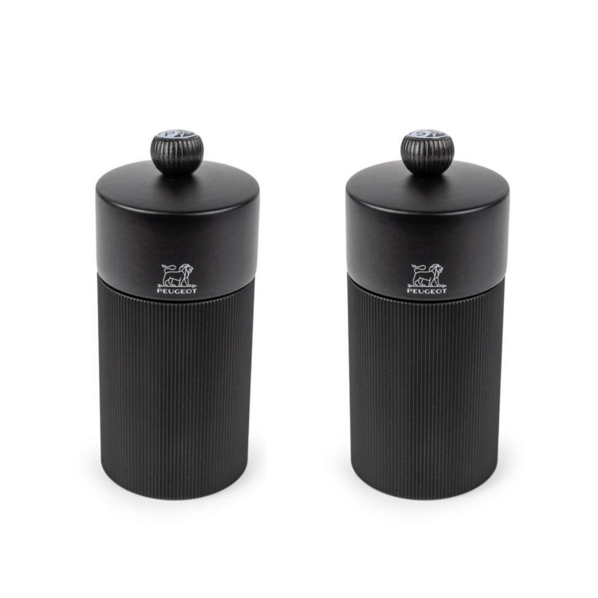 MÜHLENSET Line 12cm Pfeffer- & Salzmühle Aluminium Mattschwarz Stahlmahlwerk - Schwarz, Metall (5.5/12/5.5cm) - PEUGEOT