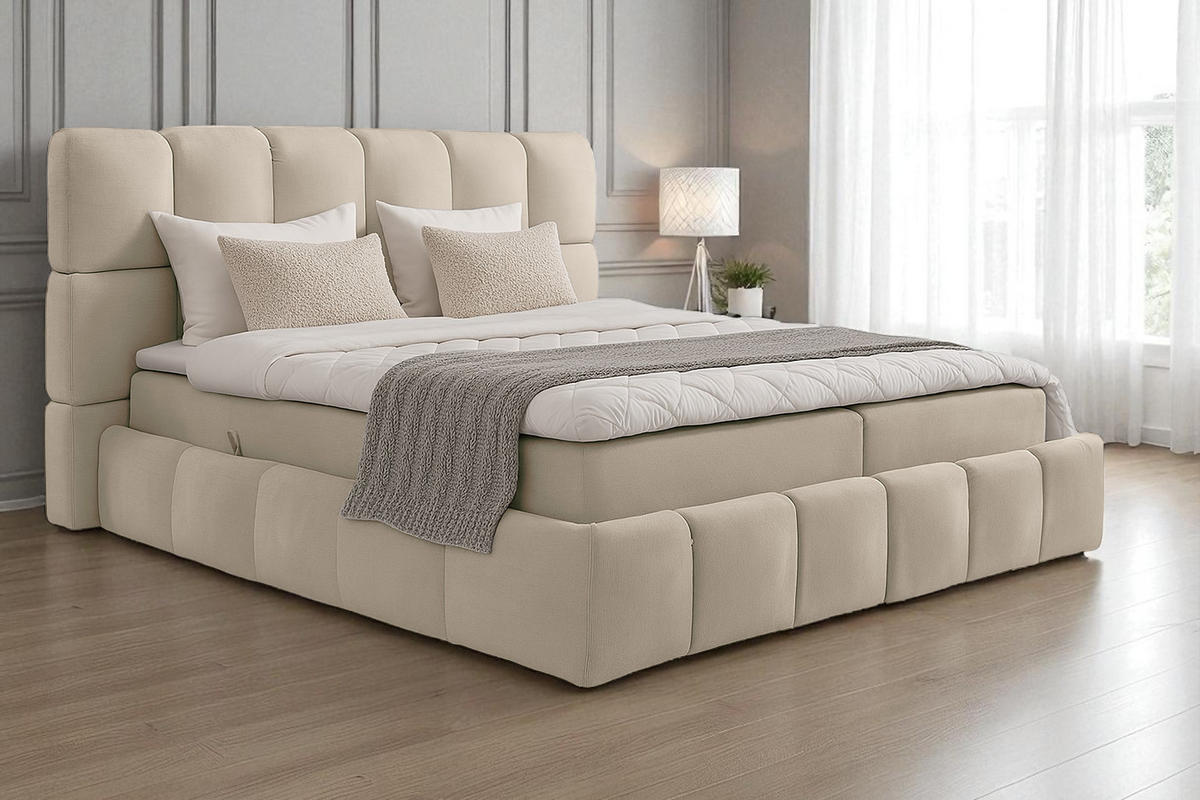 BOXSPRINGBETT AURA mit Topper und Bettkasten, Dunkelbeige, H3 Bonell, 120x200 cm - Cappuccino, Textil (120/200cm) - KS Home Concept