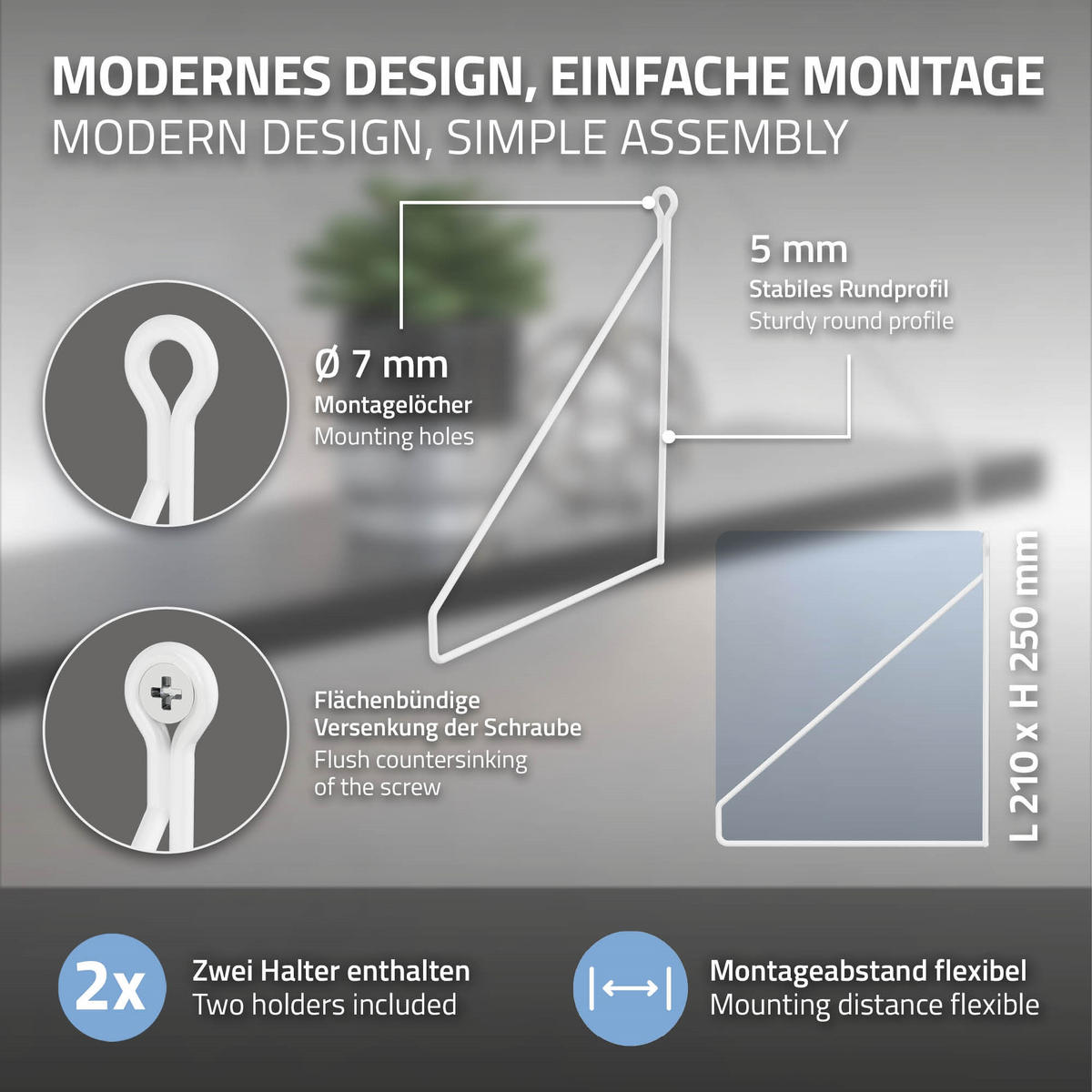 REGALHALTERUNG 2er Set 200mm Weiss - Weiß, Metall (25/25/20cm) - ML-DESIGN