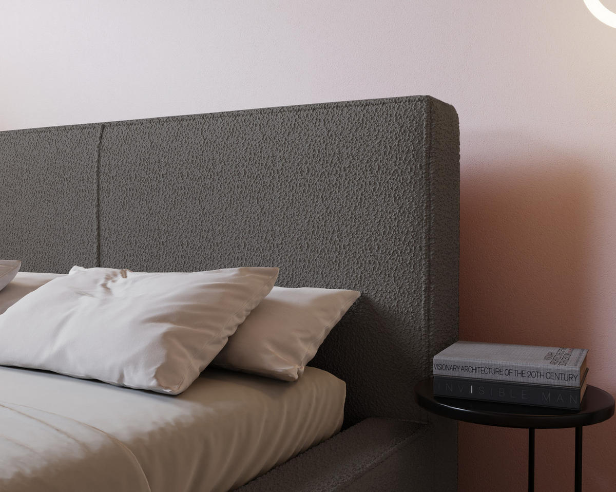 POLSTERBETT 180x200 Morin mit Bettkasten, Boucle, Dunkelgrau - Dunkelgrau, Holz/Textil (180/200cm) - Emporius