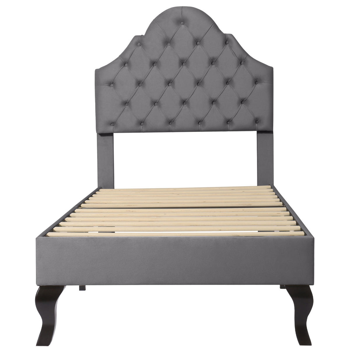 POLSTERBETT 90/200 cm grau mit höhenverstellbarem Kopfteil und Lattenrost - Grau, Textil (90/200cm) - OKWISH