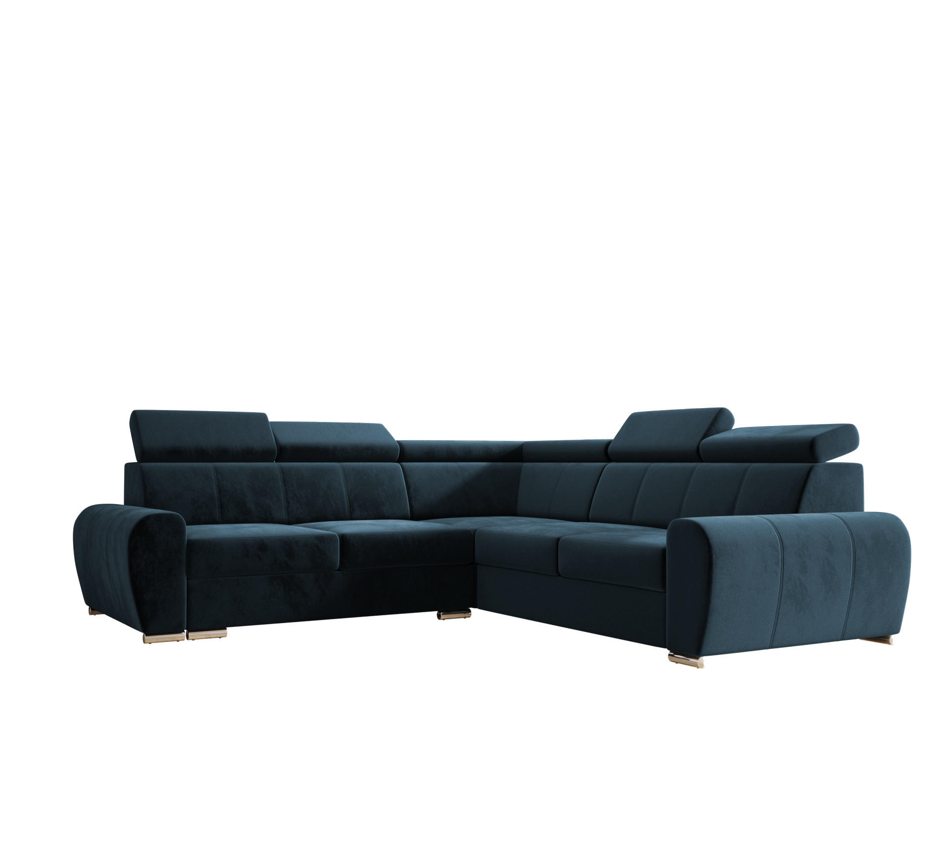ECKSOFA APOLLO,mit Schlaffunktion und Bettkasten, Farbe: Blau, Velourstoff, Ottomane Rechts - Blau, Textil (255/255cm) - O-Sofa