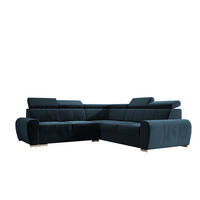 ECKSOFA APOLLO,mit Schlaffunktion und Bettkasten, Farbe: Blau, Velourstoff, Ottomane Rechts - Blau, Textil (255/255cm) - O-Sofa