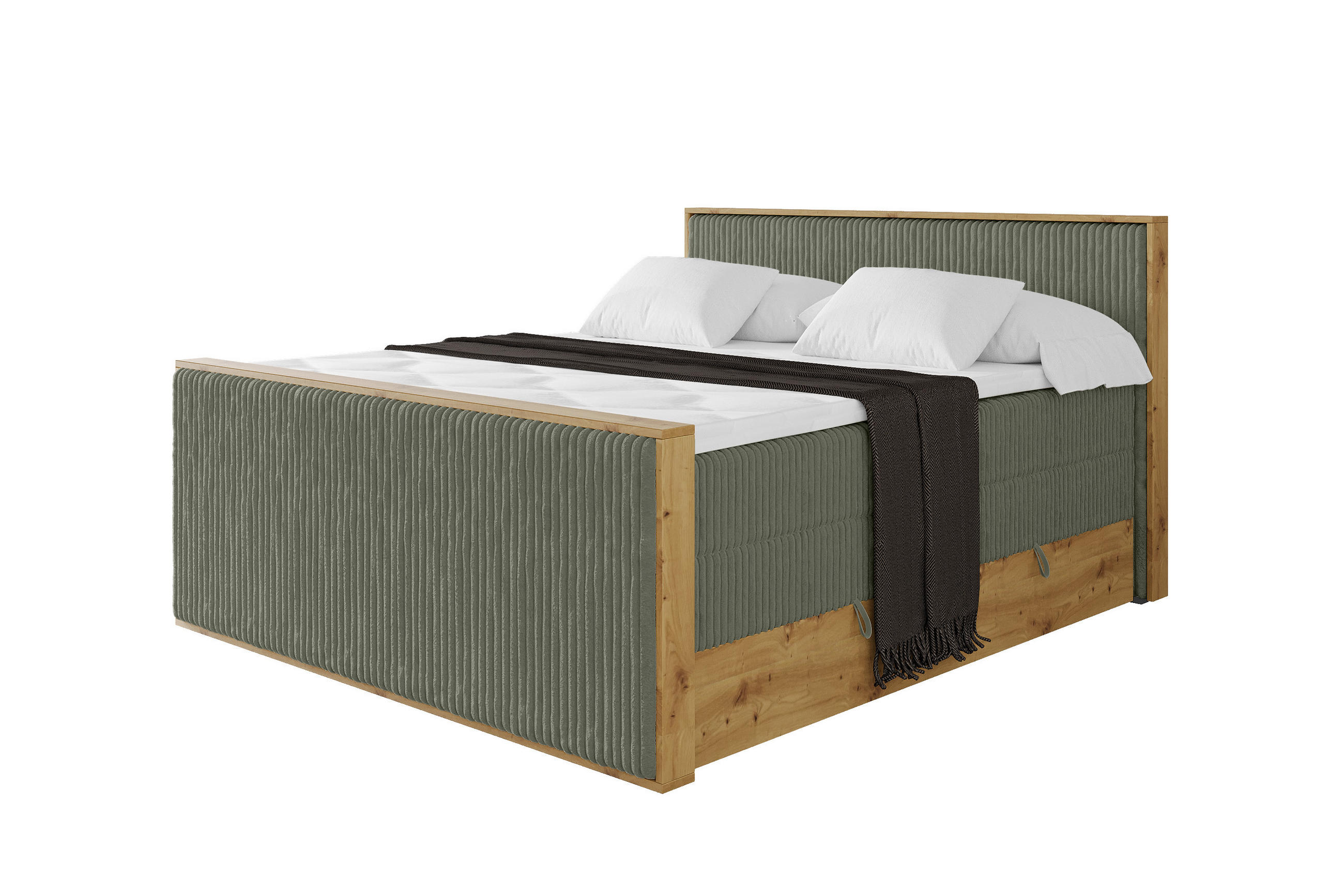 BOXSPRINGBETT LOLLI9 -Z-KING 200x200 - H3/H4 Olivgrün - Olivgrün, Holzwerkstoff (200/200cm) - ALTDECOR