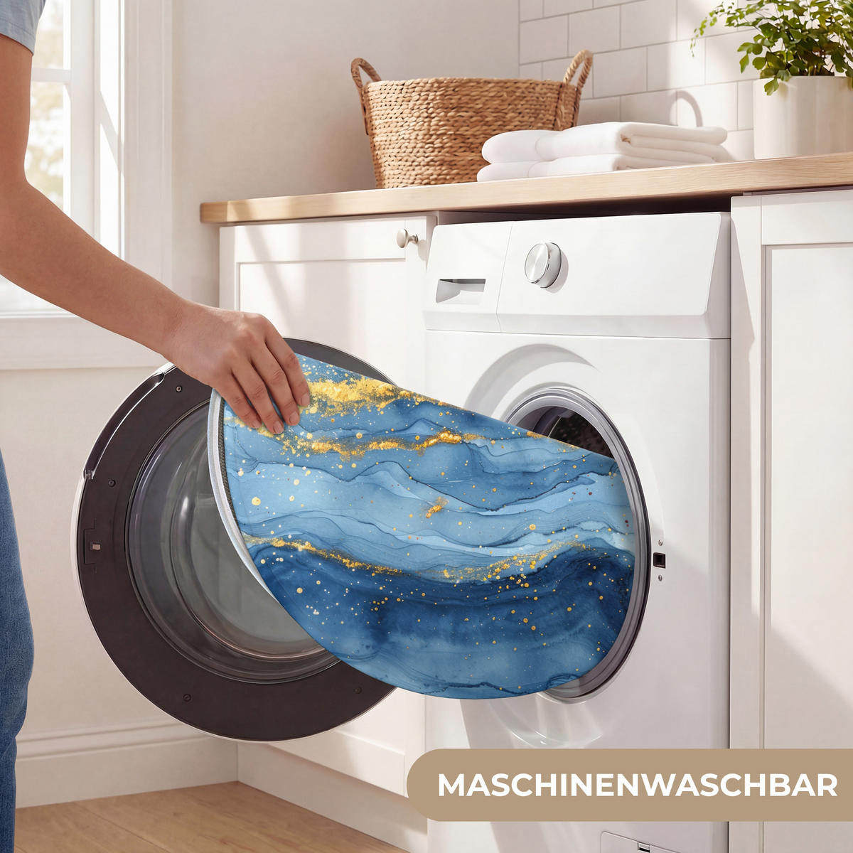 WC-VORLEGER Aquarell - Blau - Kunst - Gold - Luxus - Modern Toilettenteppich 70x70 cm - Blau, Kunststoff/Textil (70/70cm) - OnlyWow