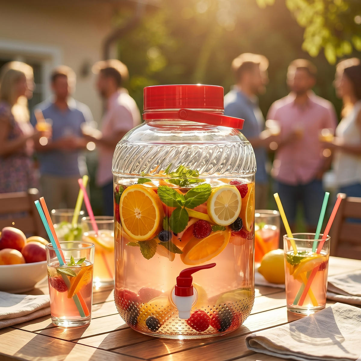 DOZATOR BĂUTURI Roșu sticlă 10 l cu robinet - transparent, sticlă/material plastic (10L) - Relaxdays