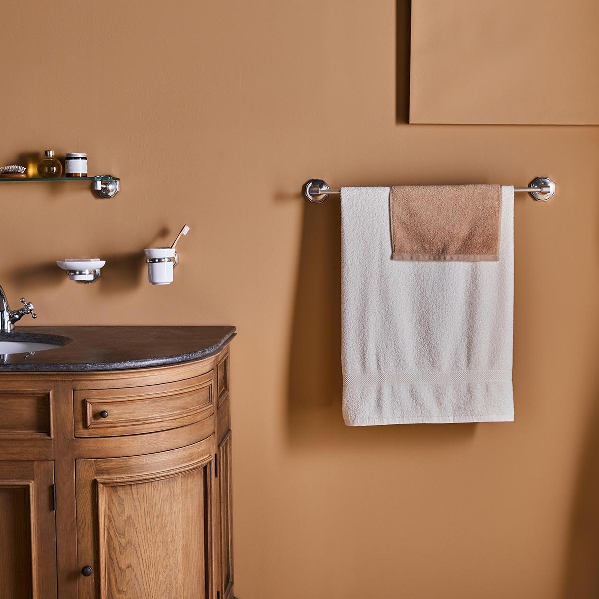 HANDTUCHHALTER aus Messing Octo - 65/9/7 cm - Silberfarben, Metall (9/7/9cm) - Signature