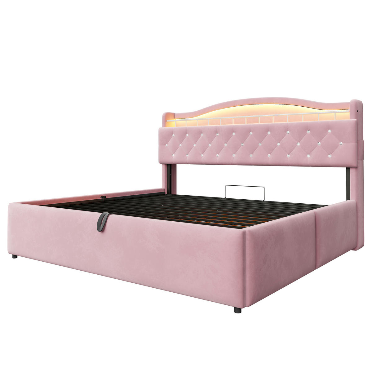 POLSTERBETT 180/200 cm in Rosa mit Bettkasten, LED, USB, USB-C und Kopfteil-Staufächern Samt - Rosa, Holzwerkstoff/Textil (180/200cm) - CHICFURN