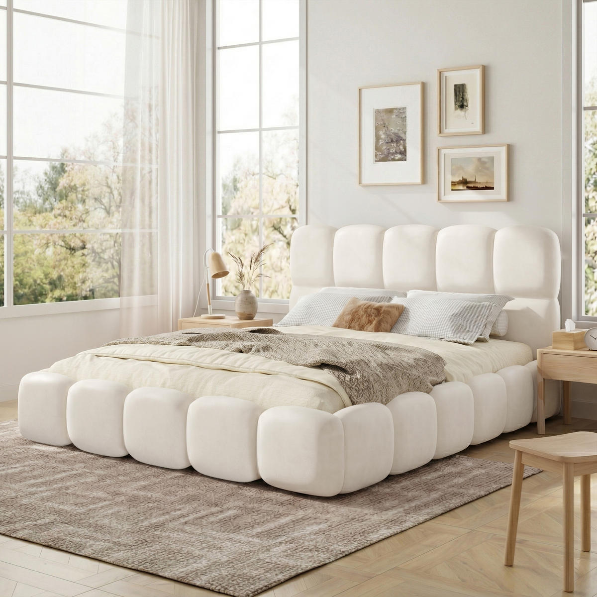 POLSTERBETT Beige Samt 180x200 Lattenrost gepolstertes Kopfteil - Beige, Textil (180/200cm) - FLIEKS