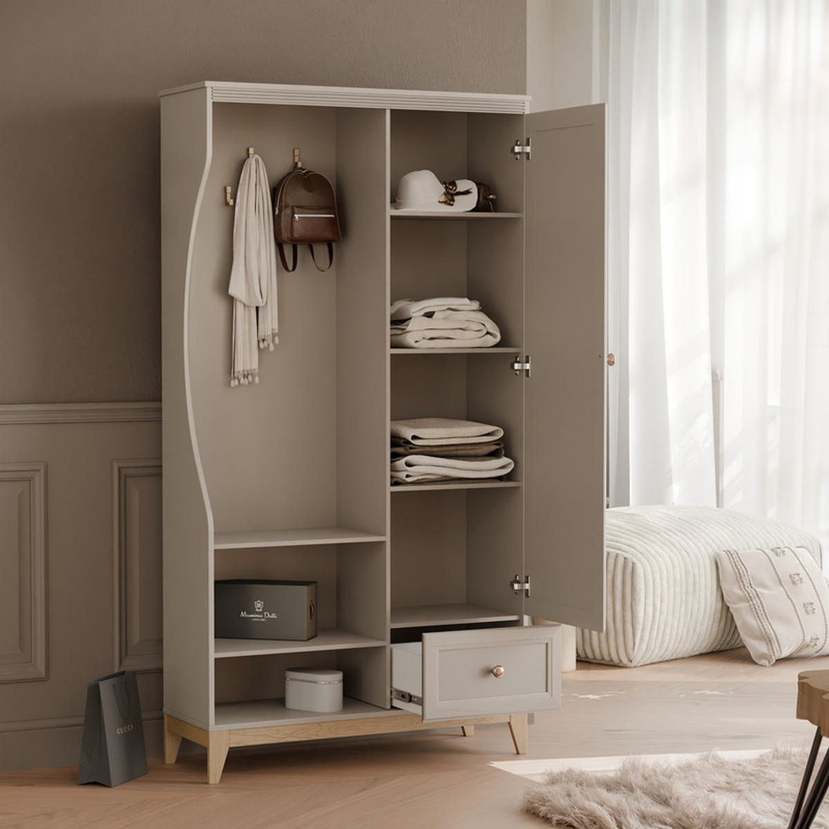 GARDEROBENSCHRANK DIUNA in 100/35/193 cm Kaschmir - Kaschmir/Roségold, Holz/Holzwerkstoff (100/193/35cm) - Idohome
