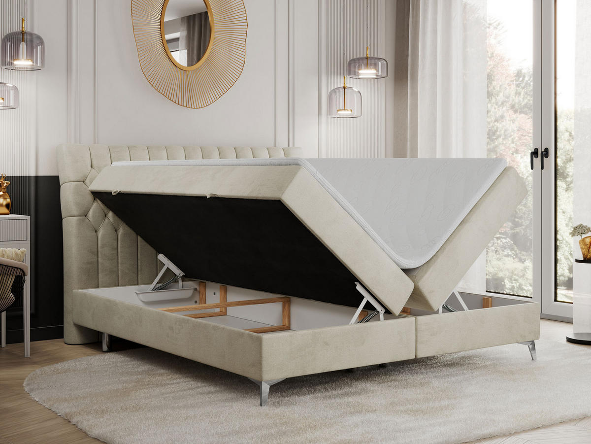 BOXBETT MILEN 200/200 Beige Velvet - H3 - Beige, Holz/Textil (200/200cm) - MKS