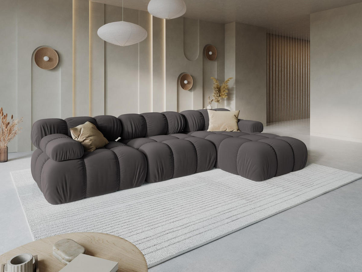 MODULARES-ECKSOFA rechts Bellis aus Samt dunkelgrau 4 Sitzplätze - Dunkelgrau, Textil (122/285cm) - Micadoni