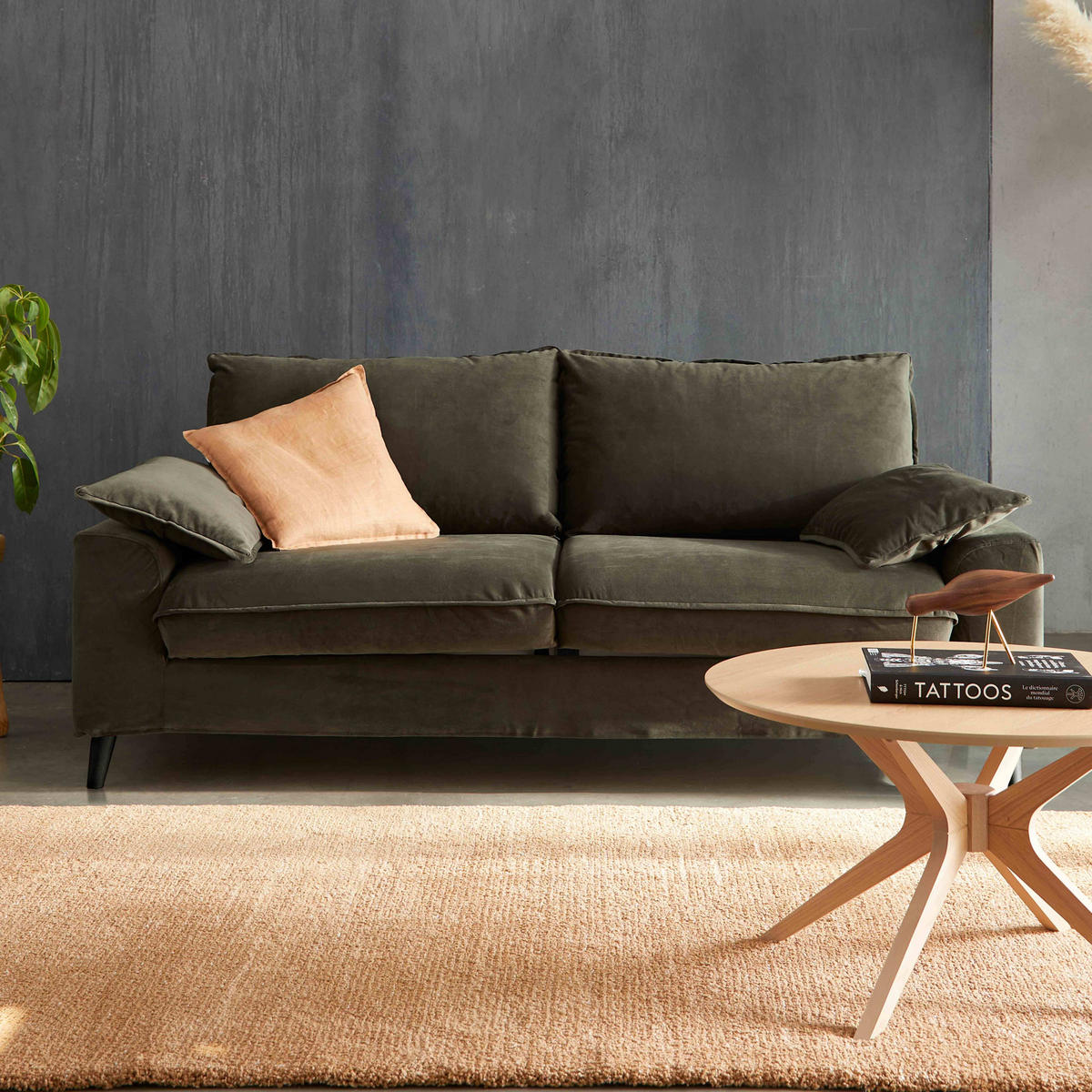 3-SITZER-SCHLAFSOFA, Stoff, Grün - Grün, Textil (97/88/205cm) - Oviala