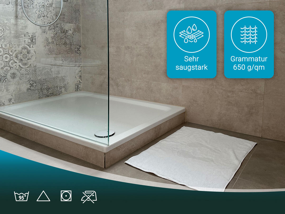 BADEMATTE, 2er-Set, 50x70 cm, 100% Baumwolle, Weiß - Weiß, Textil (50/70cm) - Zollner