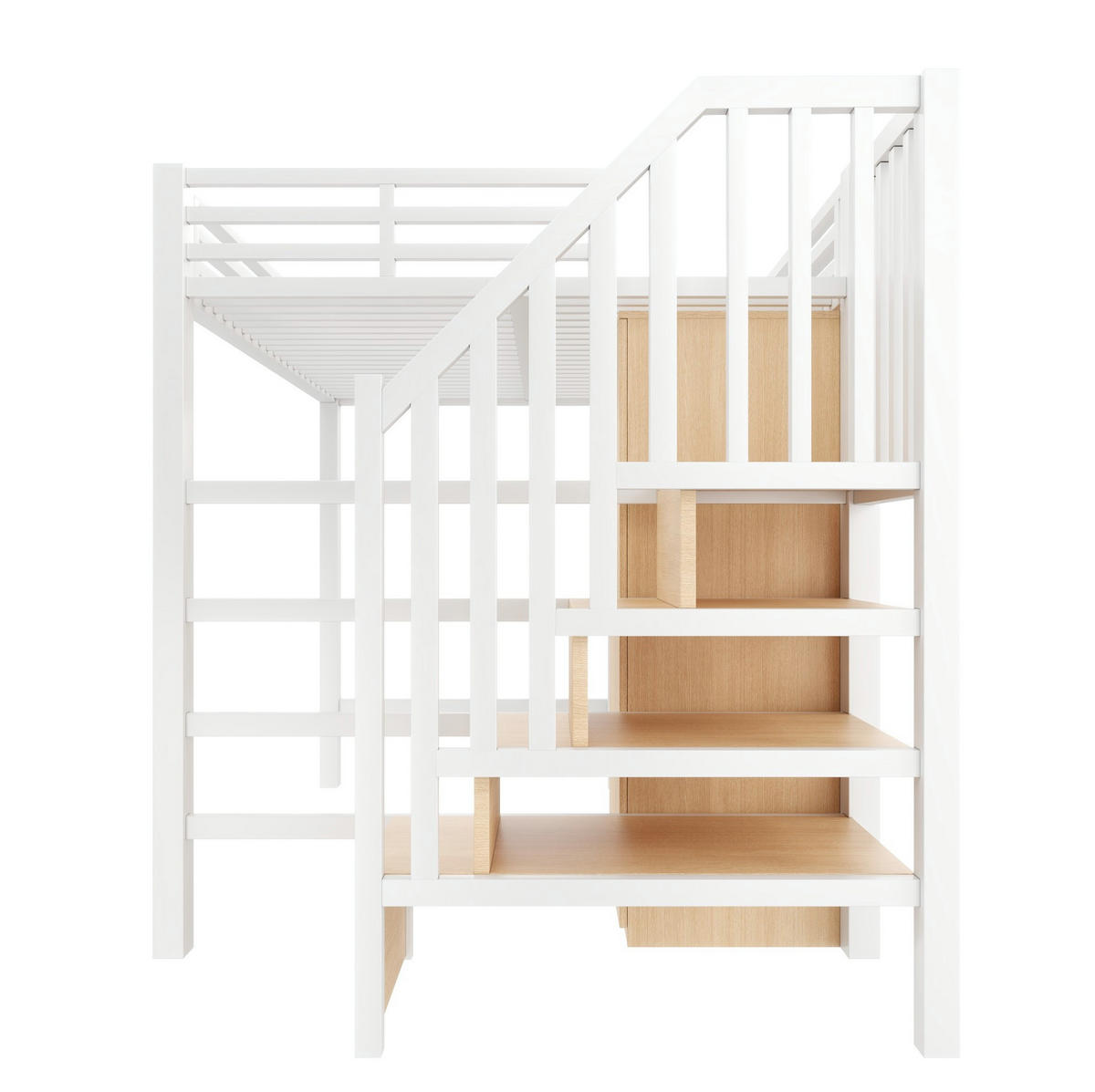 HOCHBETT Metall 140/200 cm mit Schreibtisch, Regal, Kleiderschrank und LED-Beleuchtung, Weiß - Weiß, Holzwerkstoff (140/200cm) - Redom