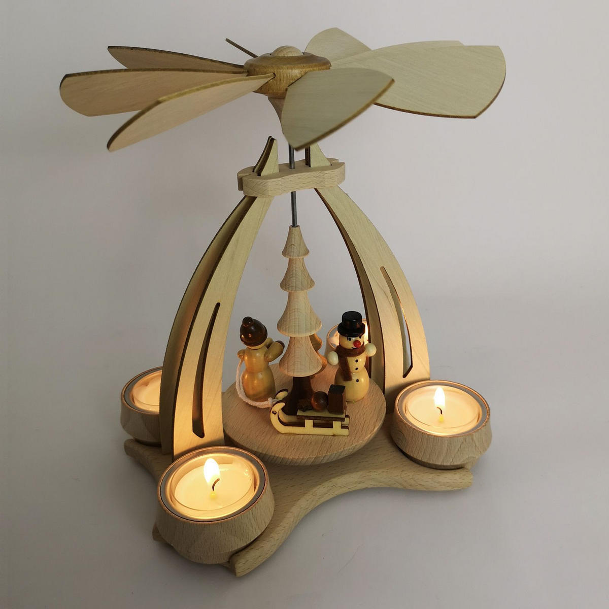 TISCH-PYRAMIDE Schneemann Weihnachtsmann 14/18/24 cm - Multicolor, Holz (0.1/24/0.1cm) - Dekoteam24