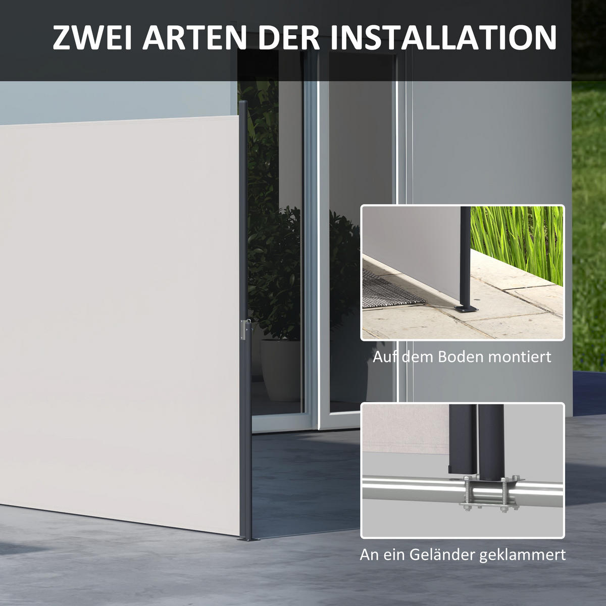 SEITENMARKISE, Hellgrau, 300L x 100H cm/300L x 140H cm, Polyesterstoff, Metall - Hellgrau, Kunststoff (140/140cm) - Outsunny